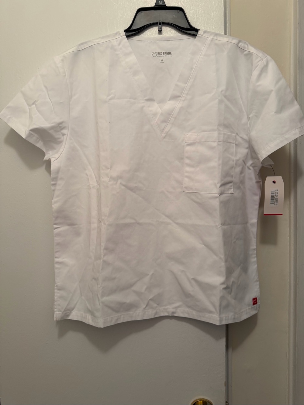 Men’s White V-Neck Short Sleeve Scrub Top